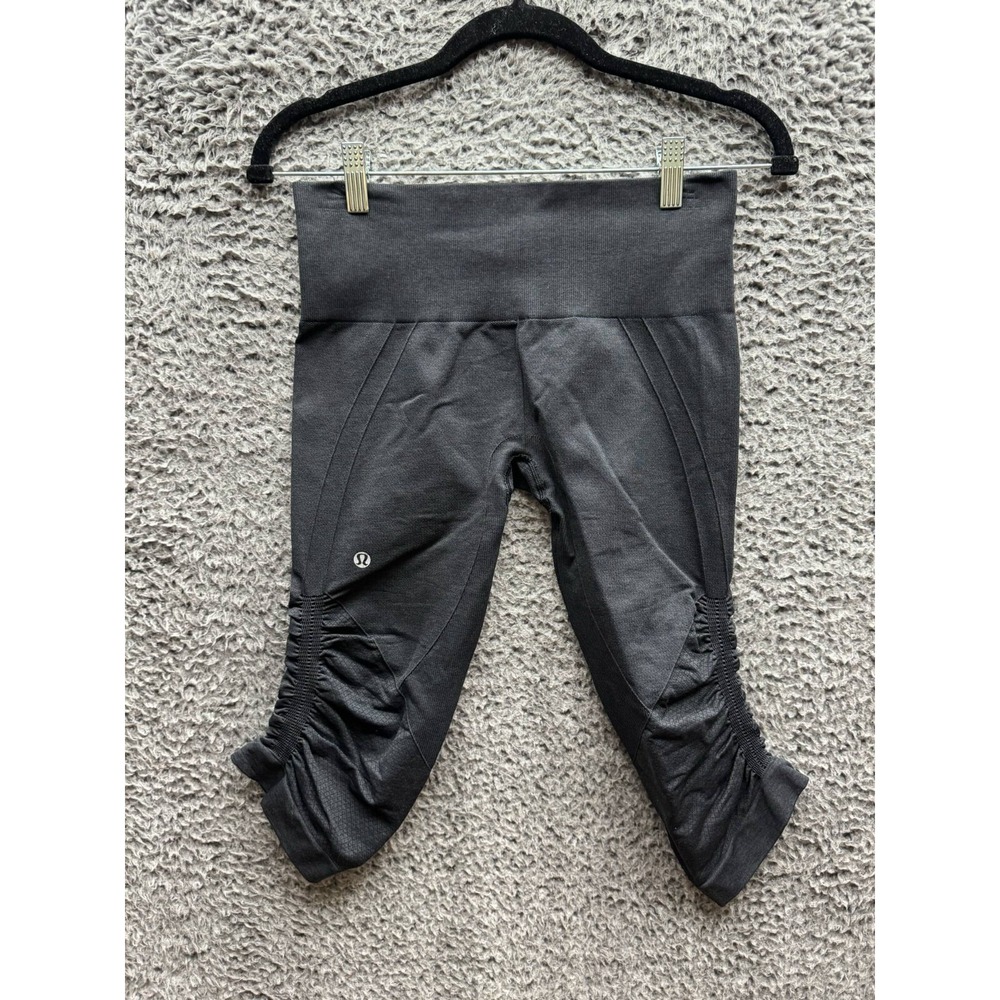Lululemon Black In The Flow Crop Ribbed Ruched‎ Leggings Women's Size M/L